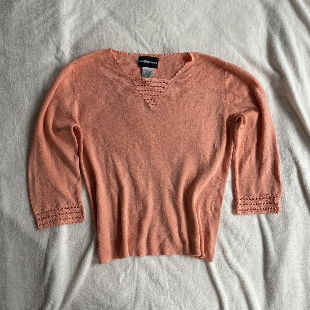 Sag Harbor Peach Crochet Detail Blouse